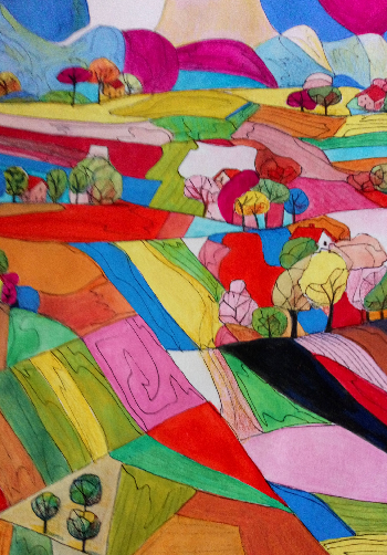 Paisaje con huertos, aromas de la tierra | Mora  Castela | Painting | Safe Creative