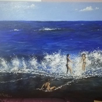 Tarde de olas y risas | Mar&iacute;a Rosario Meg&iacute;as Ballesteros | Pintura | Safe Creative