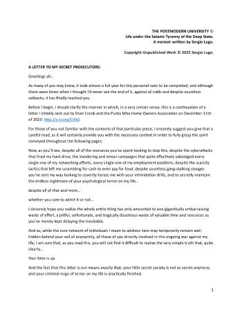 A Letter to My Secret Prosecutors | Sergio Lugo | Novel | Safe Creative