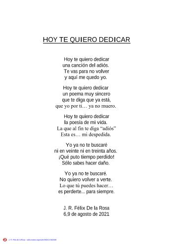 HOY TE QUIERO DEDICAR | Jos&eacute; Ram&oacute;n F&eacute;lix de la Rosa | Poetry | Safe Creative